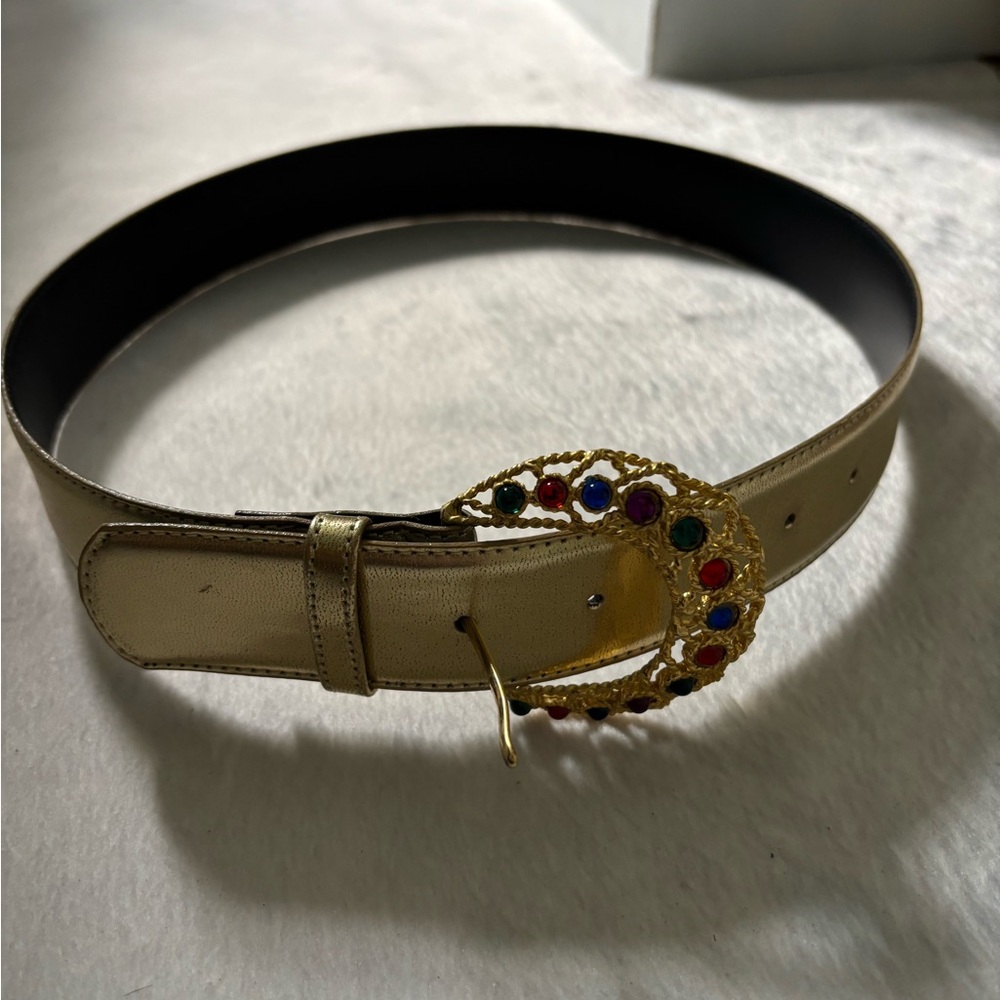 Gold Leather Belt with Jewelled Gold Buckle